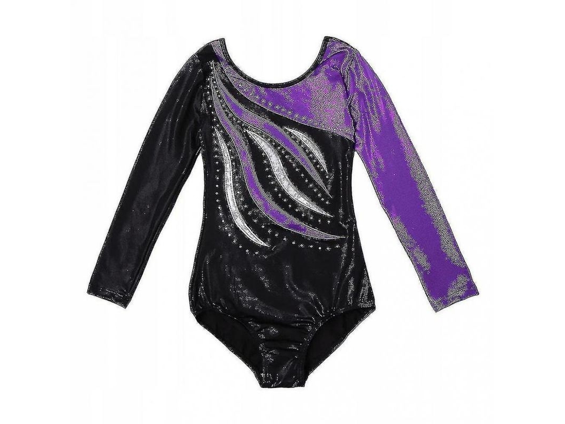 2026-mono De Gimnasia Para Niñas Manga Larga Con Piedras Brillantes Multicolor Rta 5-6 Y Morado