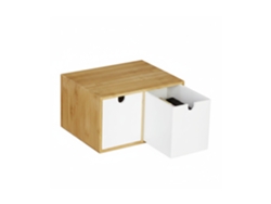 Relaxdays Organizador De Escritorio, 2 Cajones, Bambú Y Mdf, Caja De Oficina, 14,5x24,5x20 Cm, Blanco