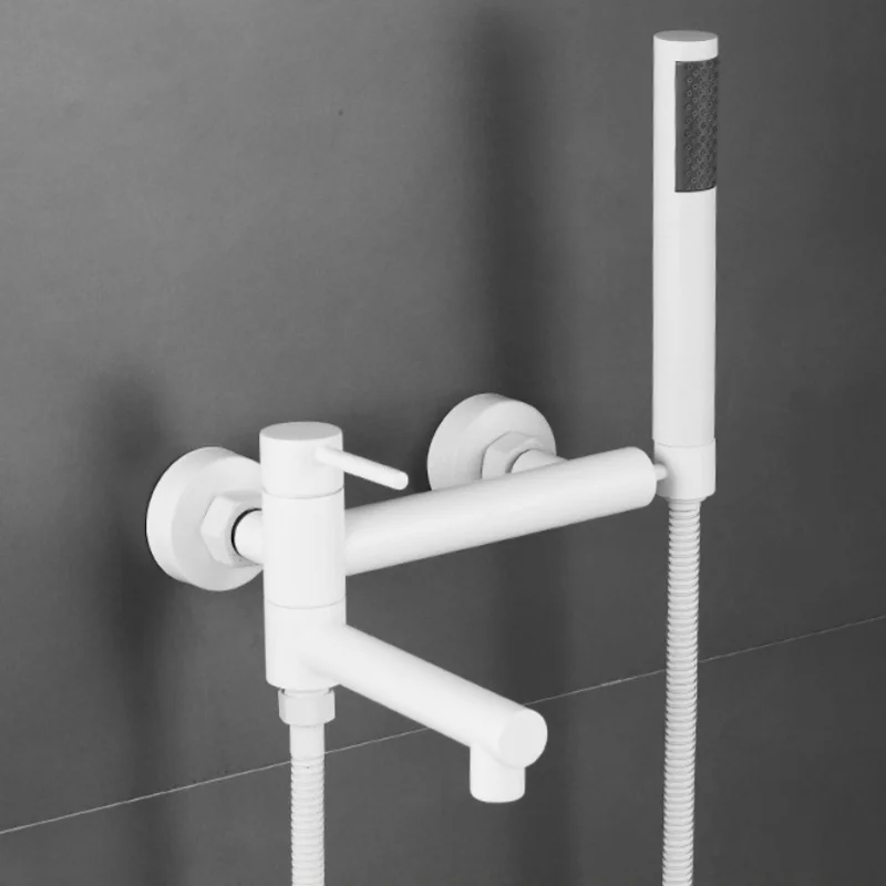 Grifo De Bañera/ducha (blanco) Con Caño Giratorio Y Cabezal De Ducha De Mano.