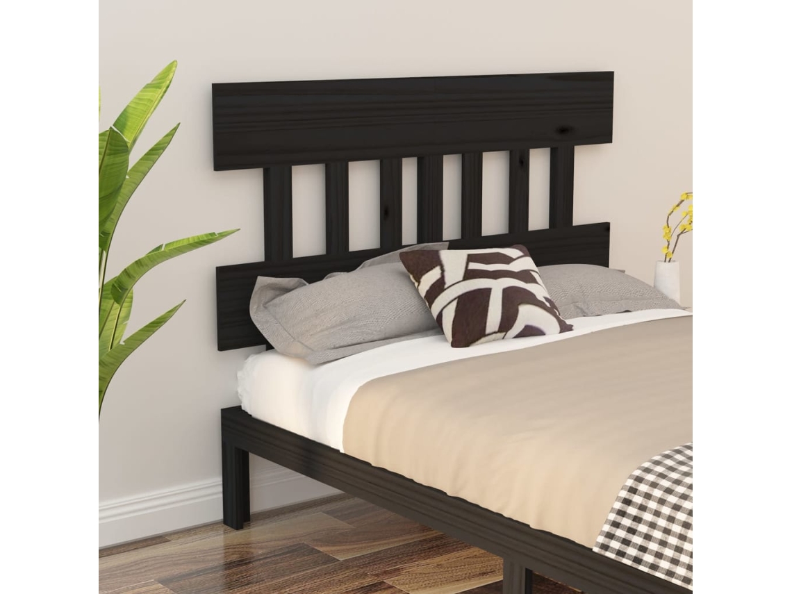 Cabecero De Cama Madera Maciza De Pino Negro 143,5x3x81 Cm