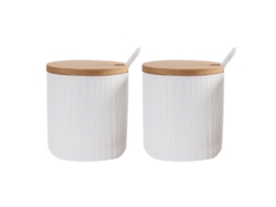 Azucarero de cerámica con tapa y cuchara de madera, adecuado para cafetería NEVEANCE