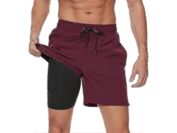2026-pantalones Cortos De Baño Para Hombre Con Liner De Compresión 2 En 1 Secado Rápido Bolsillos Con Cremallera Para Surf Y Playa