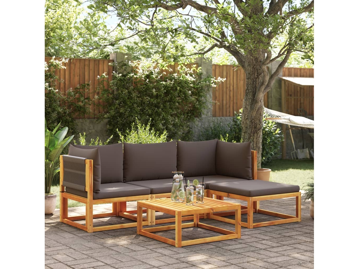 Conjunto de sofá de jardín con cojines de madera maciza de acacia, Dkd Home Decor