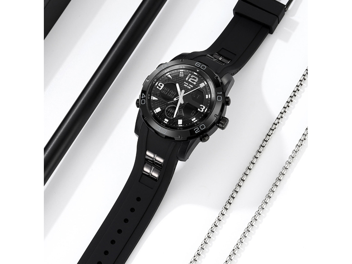 Reloj Deportivo Digital Para Hombre, Resistente Al Agua Hasta 50 M, Doble Zona Horaria, Multifuncional, Negro.