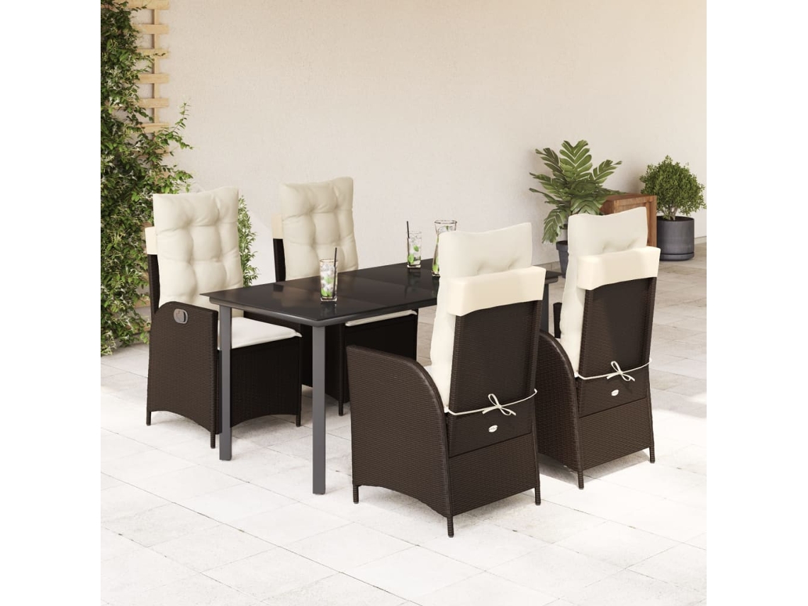 Juego de comedor de jardín con cojines de mimbre marrón, Dkd Home Decor