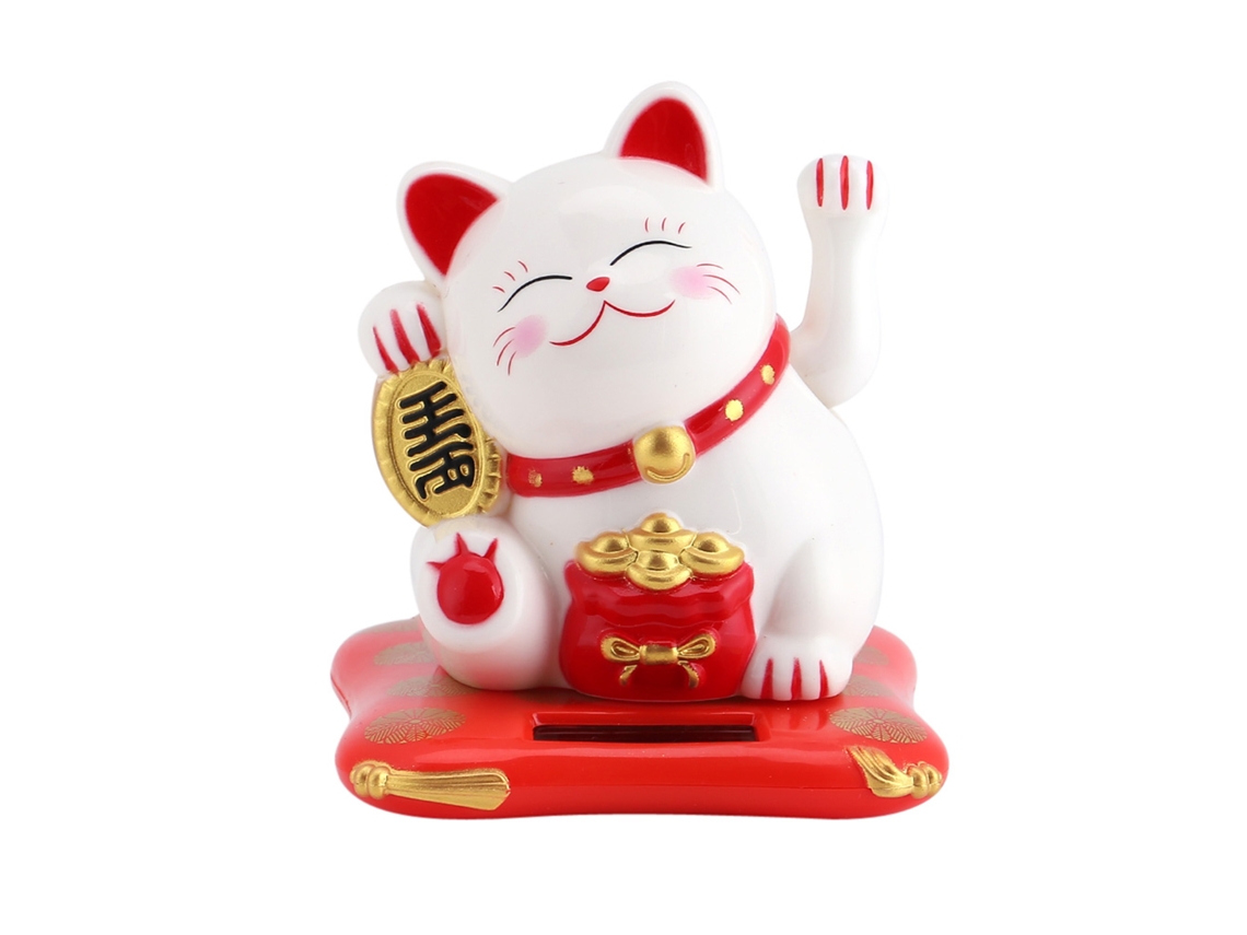 Lindo Gato Saludando Al Sol, Símbolo De Buena Suerte, Buena Fortuna, Decoración Del Hogar, Coche Blanco