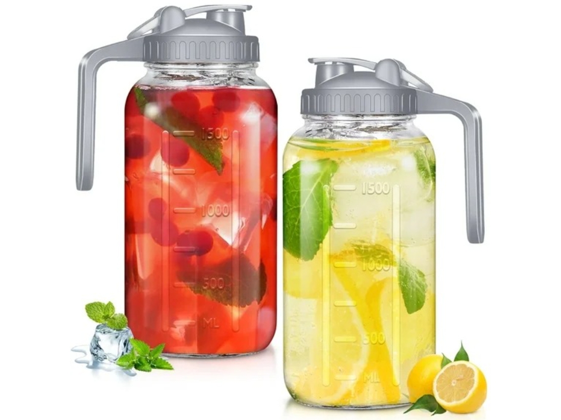 Frasco de vidrio con tapa de 946 ml (32 oz), a prueba de fugas, boca ancha, apto para refrigerador, bebidas, leche materna, 2 unidades, color gris. Hexinyigjly