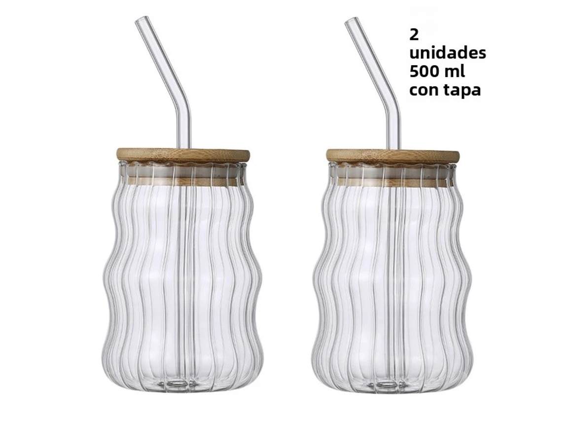 (Estilo B, 2 piezas) Vaso de vidrio de 500 ml con pajita, tipo tarro de conservas, para zumo, café o leche.