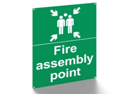 Señal de punto de concentración de incendios, señalización de seguridad de plástico, con familia, ideal para exteriores, 300 x 200 mm, verde