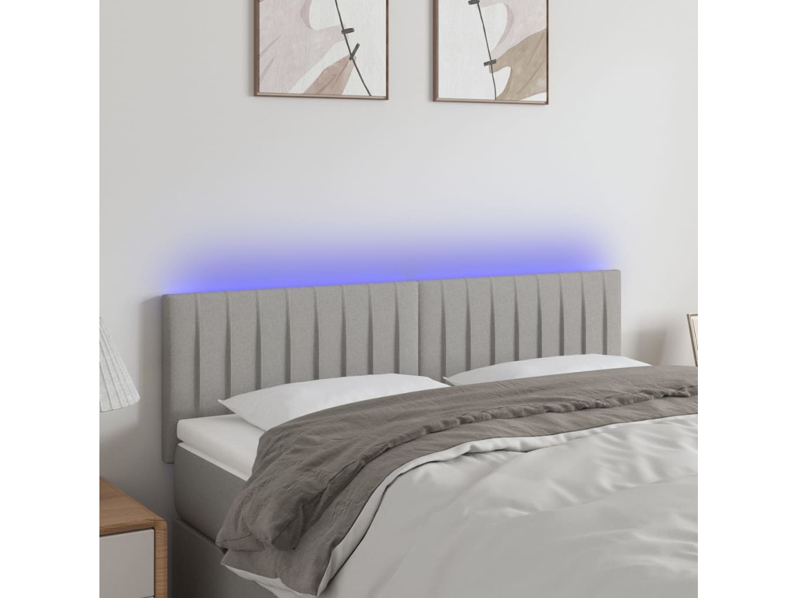 Cabecero Con Led De Tela Gris Claro 144x5x78/88 Cm