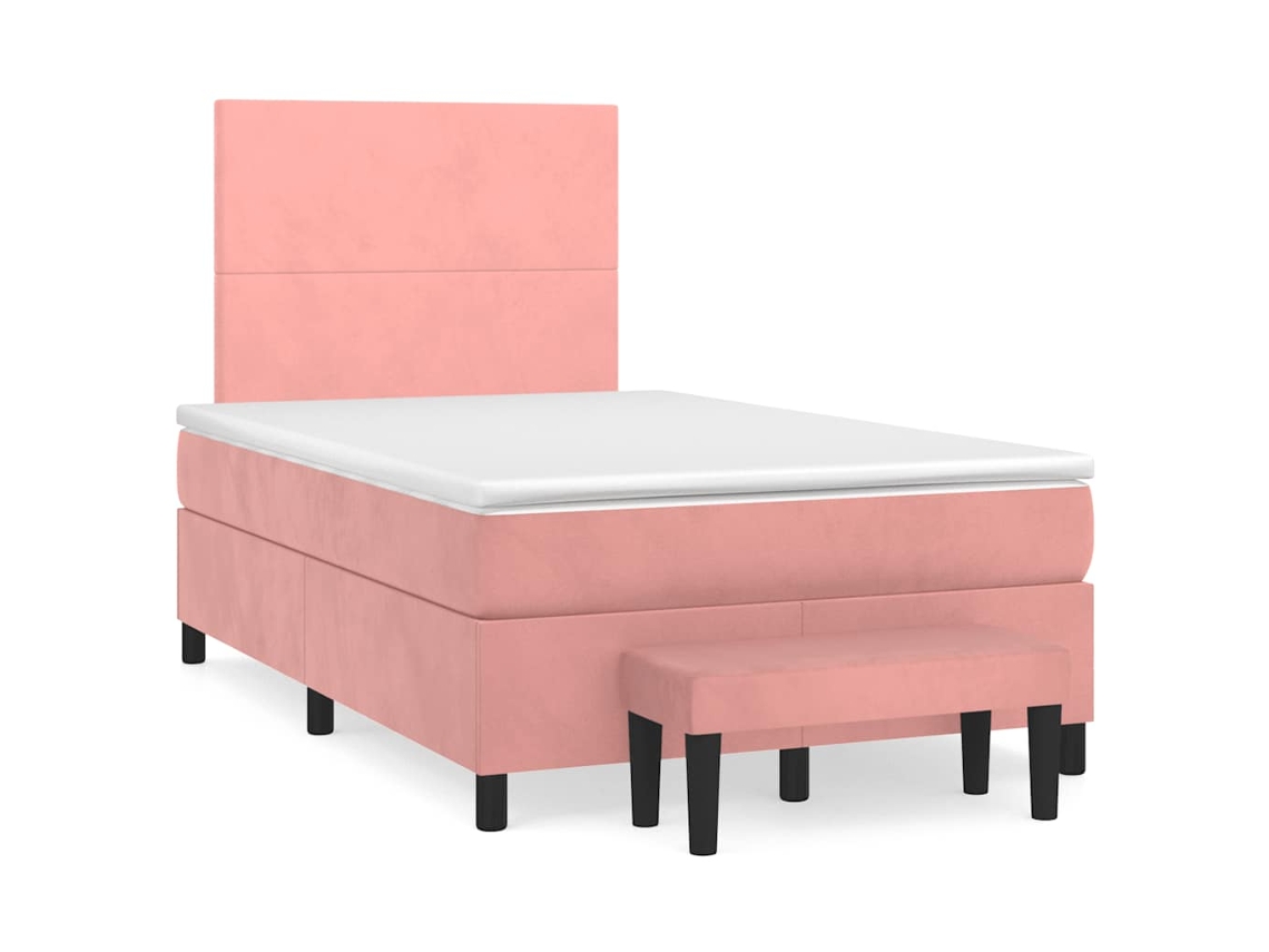 Cama Box Spring Con Colchón Terciopelo Rosa 120x190 Cm