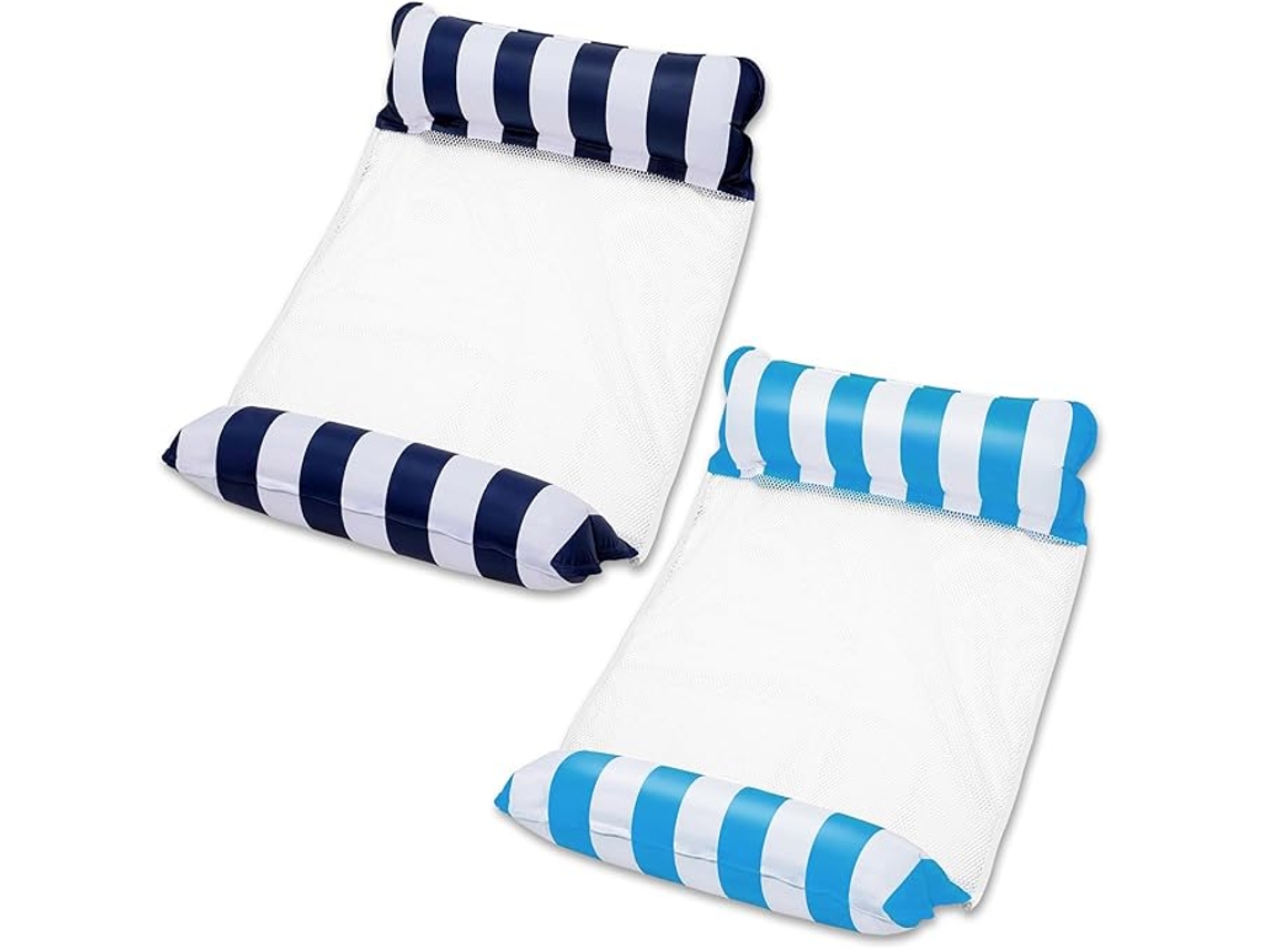 Hamaca Flotante Inflable Para Adultos Con Reposacabezas Y Reposapiés, 2 Piezas, Color Azul. Siurn