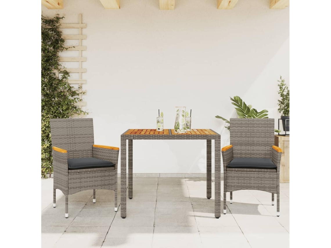 Juego de comedor de jardín con cojines, mimbre gris acacia, Dkd Home Decor