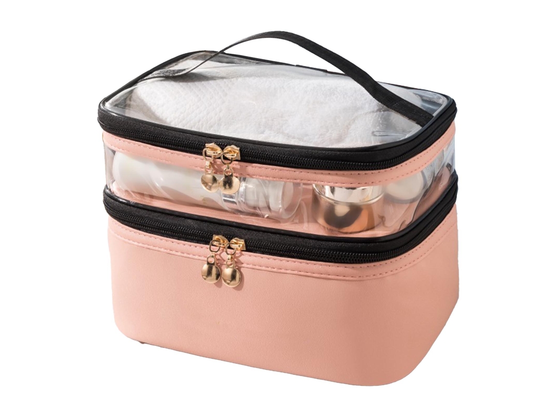 Neceser Impermeable De Doble Capa Con Cremalleras Suaves Para Viajes De Mujer - Rosa