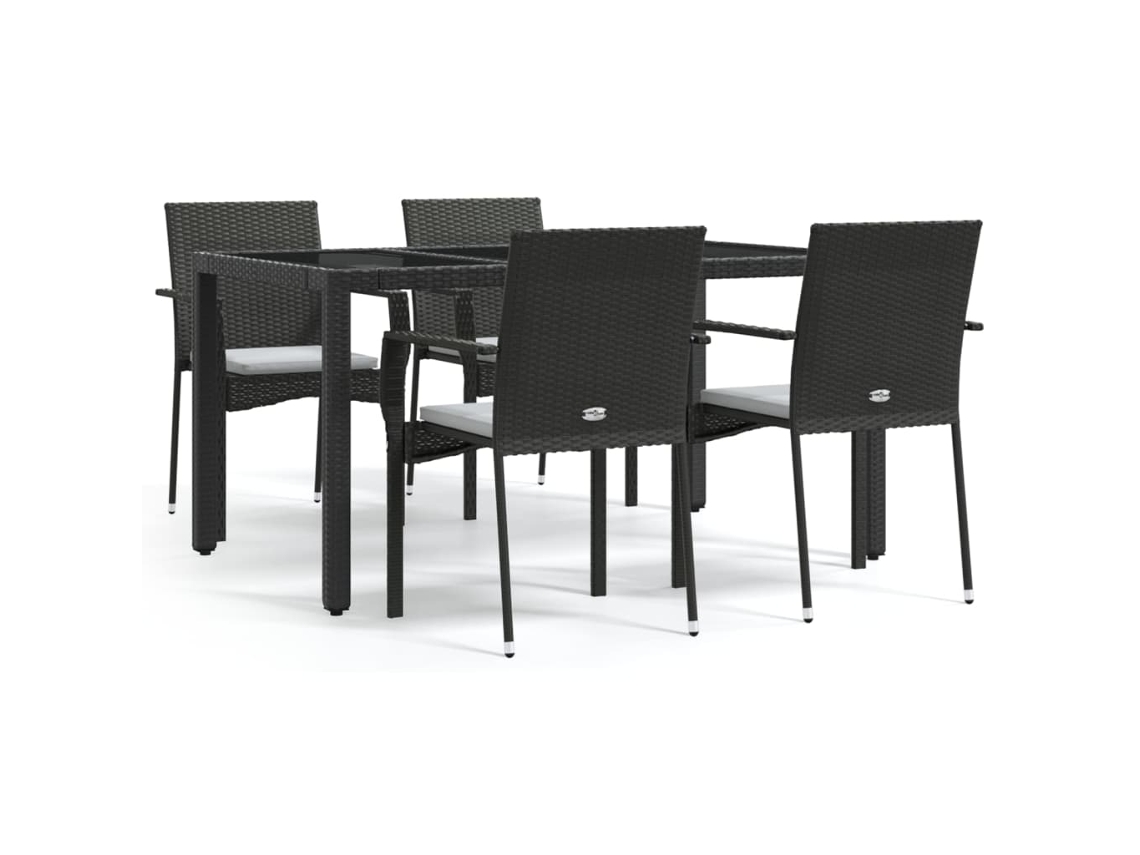 Juego de 5 piezas de comedor de jardín con cojines de mimbre, color negro, EXCLUSIVA DE LA CASA