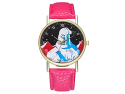 Reloj De Cuarzo Con Correa De Cuero Pu Moda Dial Redondo Unisex (rojo Rosa)