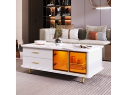 Mesa de centro con puerta de cristal templado y tapa con textura de mármol QINGYU TECH