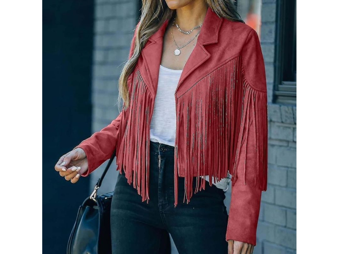 2026-6472-abrigo De Piel Falsa De Gamuza Estilo Vaquero Para Mujer Con Flecos Manga Larga Tallas S-xxxl Xl Rojo