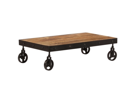 MAISON EXCLUSIVE Mesa de centro con ruedas madera maciza de mango 100x60x26 cm