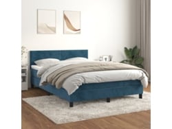 Cama Box Spring Con Colchón Terciopelo Azul Oscuro 140x200 Cm