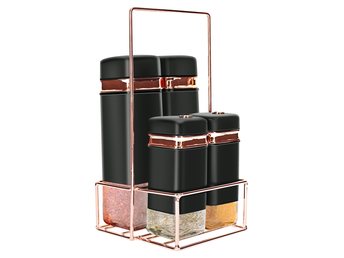 Juego De 4 Botes Para Especias Con Elegante Y Resistente Soporte De Metal