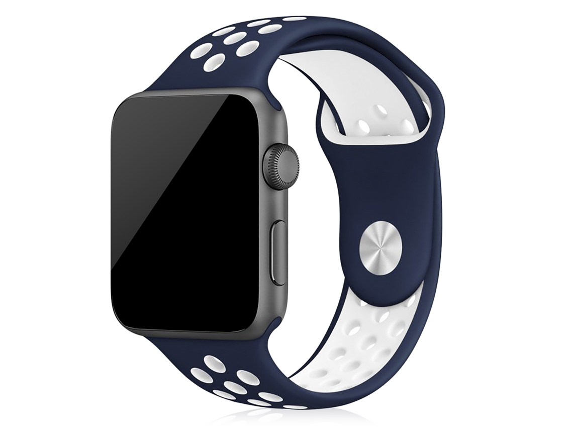Correa deportiva de silicona compatible con Apple Watch de 42/44/45/49 mm. Talla S/M. 20 x 2 x 0,2 cm. Color: Azul.