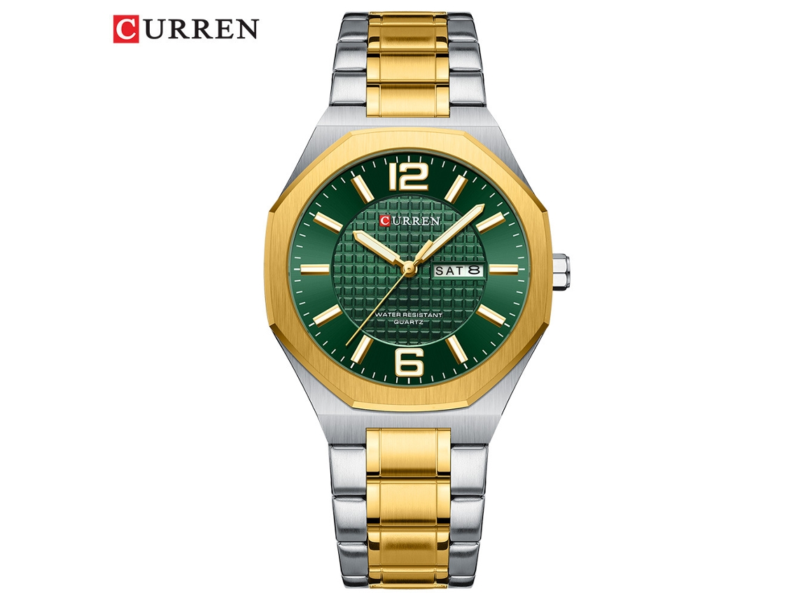 (dourado E Verde) Relógio De Pulso Masculino Unissex Redondo Com Calendário Duplo, Relógio De Negócios À Prova D'água, Estilo Individualista
