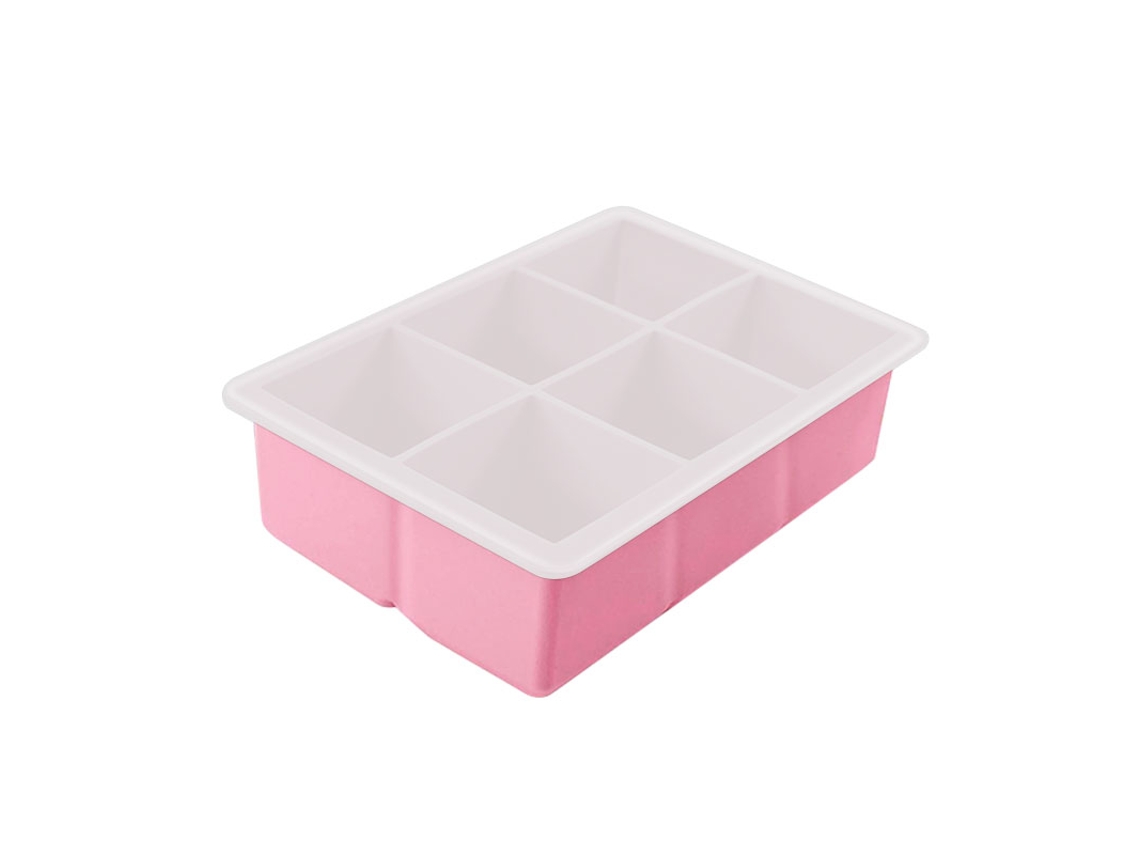 (6 Compartimentos Rosa) Molde Grande De Silicona Para Hielo Flexible, Con Tapa, Cuadrado Y Apilable