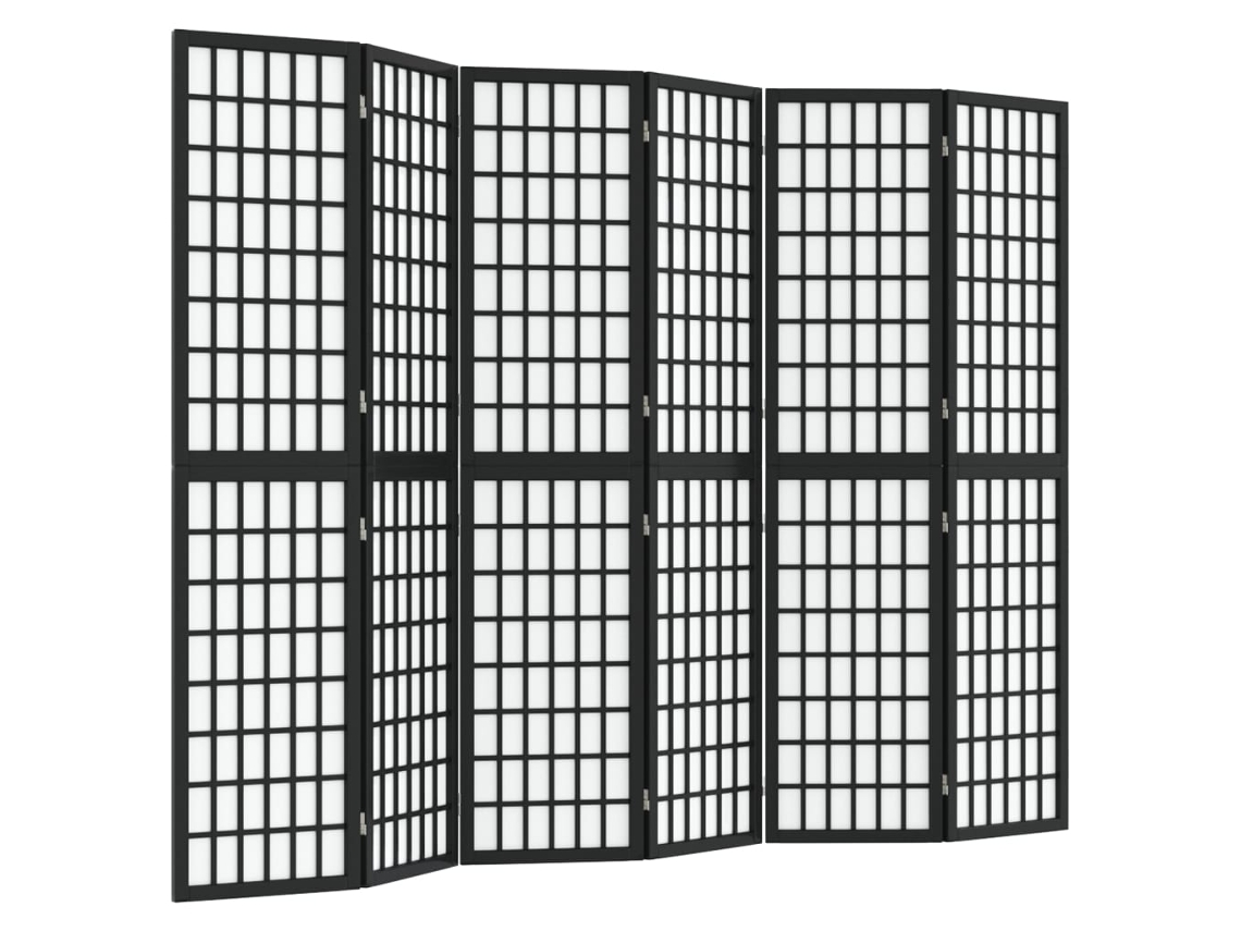 Biombo plegable, 6 paneles, 240 x 170 cm, madera de abeto negro y papel de arroz, Dec031186