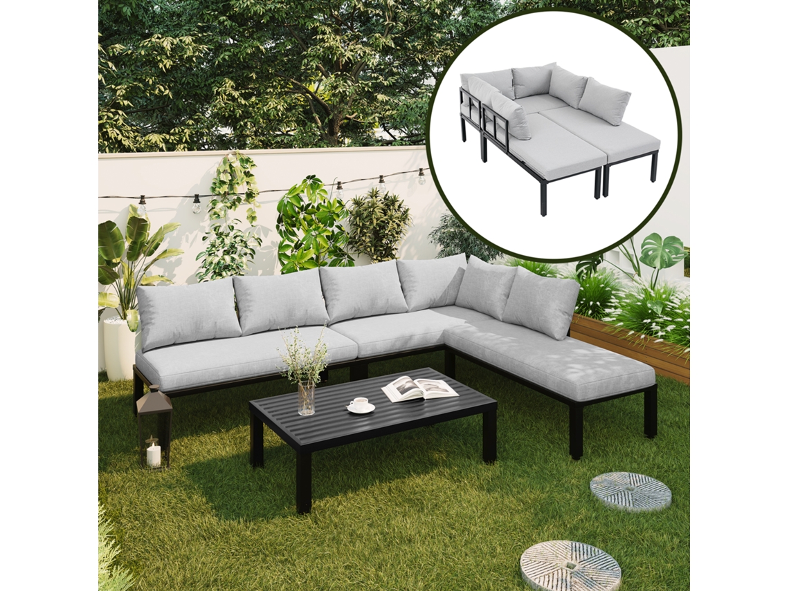 Conjunto De Comedor De Jardín De Hierro Galvanizado Para 6 Personas Con Sofá Modular.