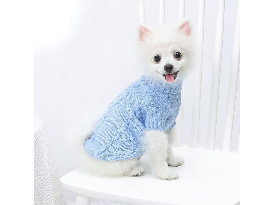 Suéter Para Perro Gato Turtleneck Tejido Suave Calientito Para Cachorro Xs Azul