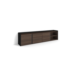 Mueble para TV, 207x35x50cm, para televisores de hasta 80'', color roble oscuro y negro.