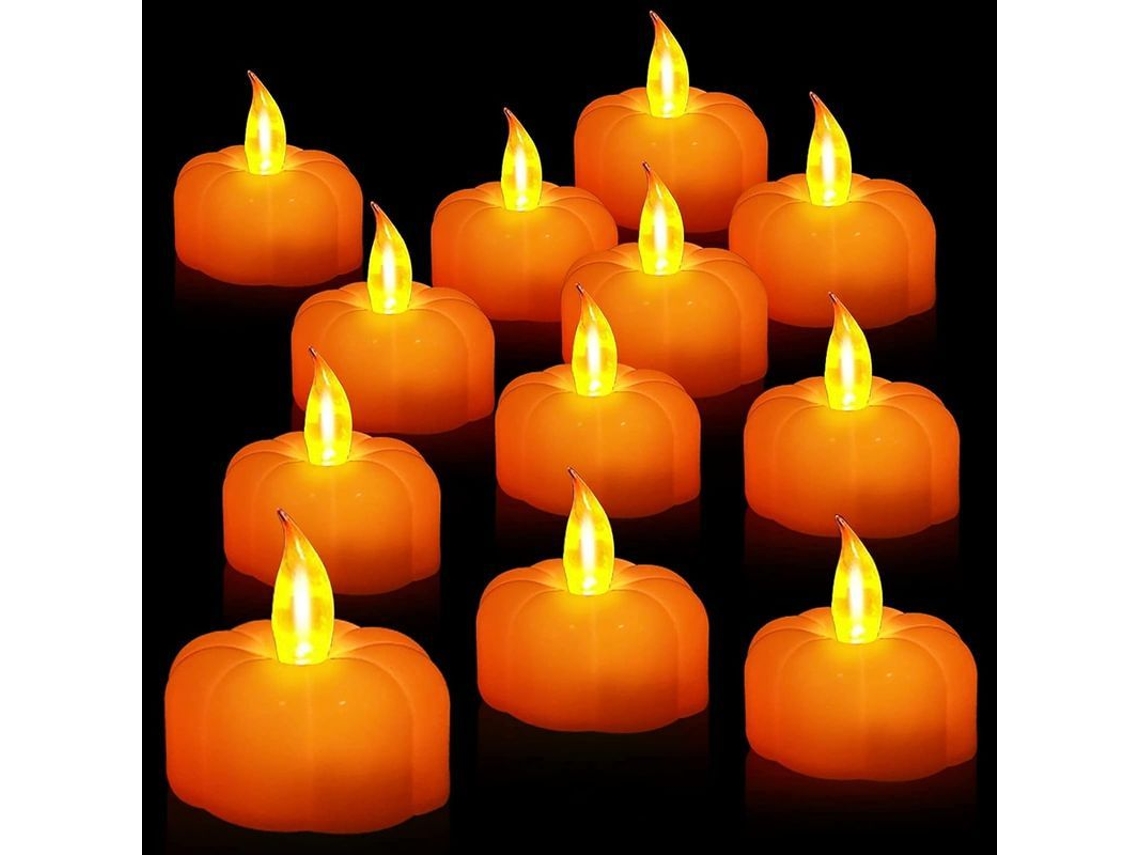 12 Velas Led Sin Llama Con Forma De Calabaza, Decoración De Halloween, Pilas Incluidas, Otoño.