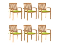 Sillas de jardín apilables DKD Home Decor de 6 piezas con cojines de teca maciza
