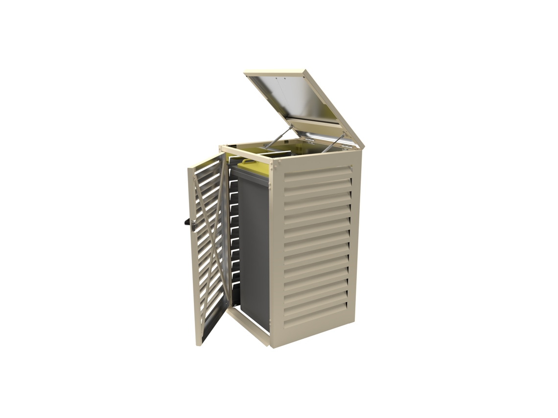 Cubo De Basura Exterior Simple De Aluminio Con Recubrimiento De Polvo – Cubierta Para 1 Contenedor De 360 Litros - Crema Ral 1015
