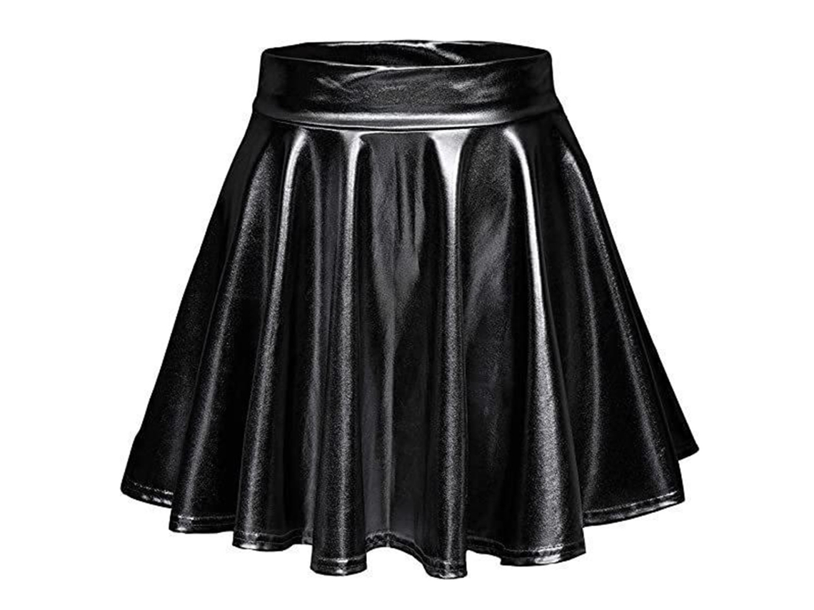 Falda A Line Plisada Brillantina Alta Cadera Metálica De Color Sólido Para Performance Negro Xl