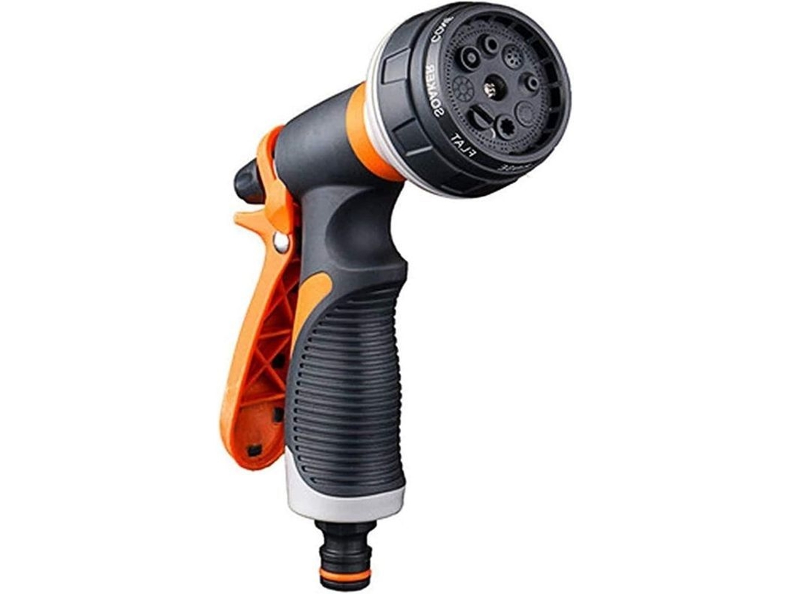 Pistola de agua multifuncional para jardín con 8 modos de riego, gris/naranja