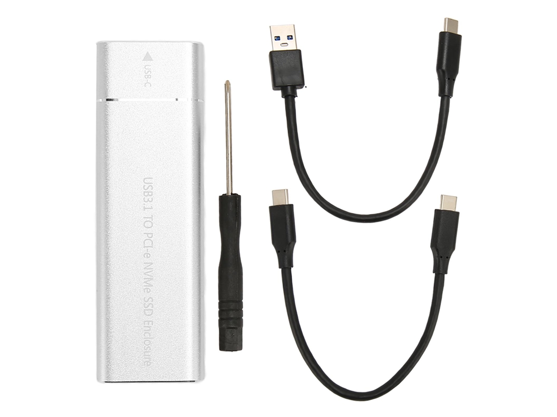 Caja Para Ssd M.2 Nvme 10gbps Usb 3.1 Tipo C Uasp Compatible Con 2230 2242 2260 2280 Plata (sin Disco Duro)