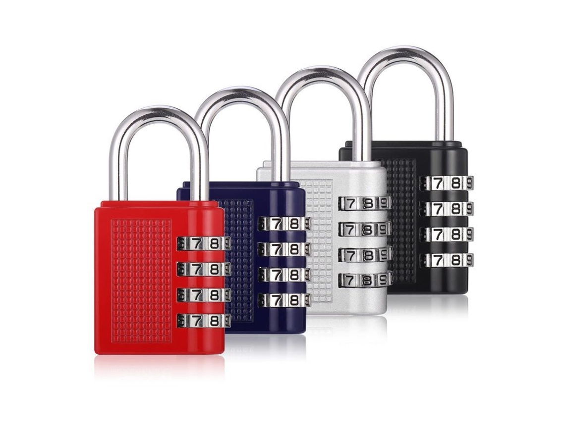 4 Candados De Combinación, Candados Metálicos De Alta Resistencia Para Taquillas De Gimnasio (negro, Rojo, Plateado, Azul)