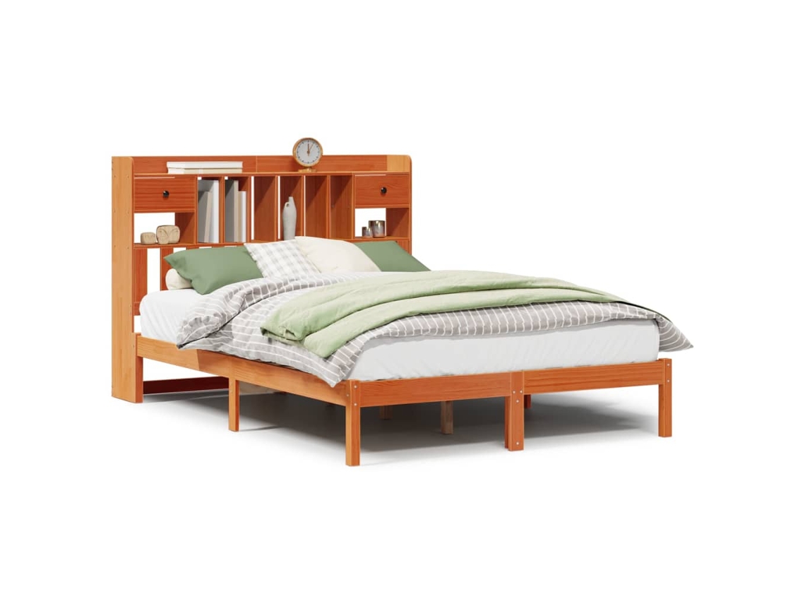 Maison Exclusive - Cama Con Estantería Sin Colchón Madera Maciza Marrón 160x200 Cm