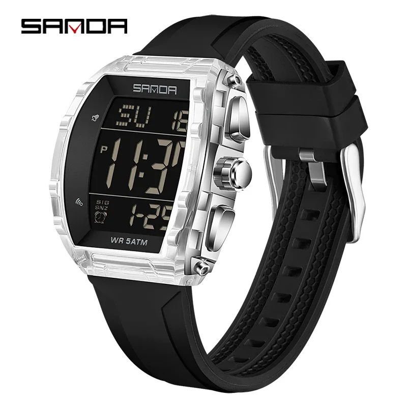 (plateado) Reloj Digital Deportivo Para Hombre, Elegante Y Lujoso – Resistente Al Agua, Cuenta Regresiva, Calendario, Luminoso
