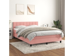 Cama Box Spring Con Colchón Terciopelo Rosa 140x190 Cm