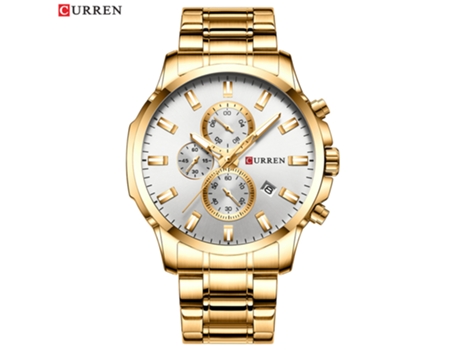 Relojes para hombre Reloj de cuarzo para hombre Reloj de pulsera multifuncional de acero inoxidable de moda para negocios - Blanco concha dorada LU...