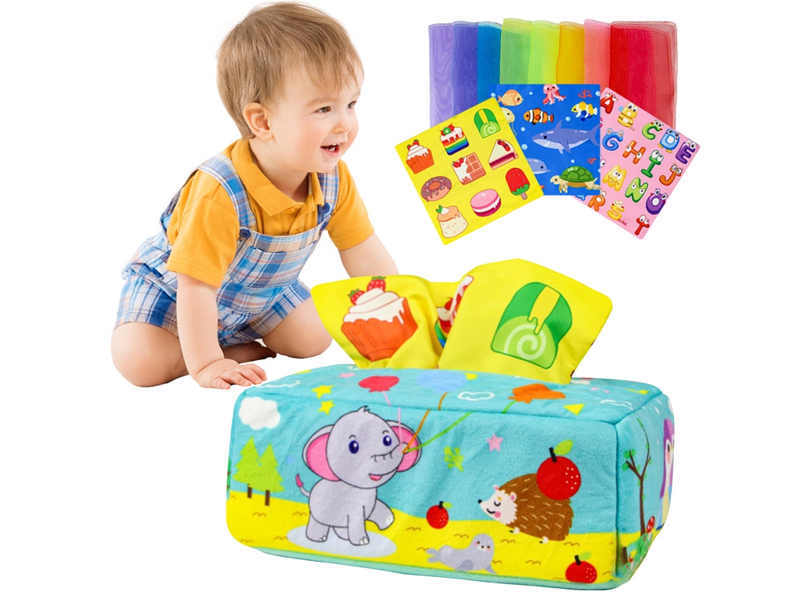 Caja de papel higiénico de juguete Mali Baby con bocina y juguetes sensoriales para bebés y recién nacidos.