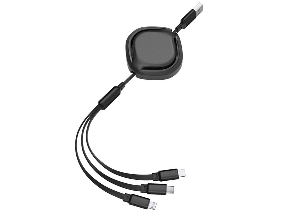 Cable De Datos Retráctil 3 En 1 (carga Rápida 3a, Extensible Hasta 1,1 M)