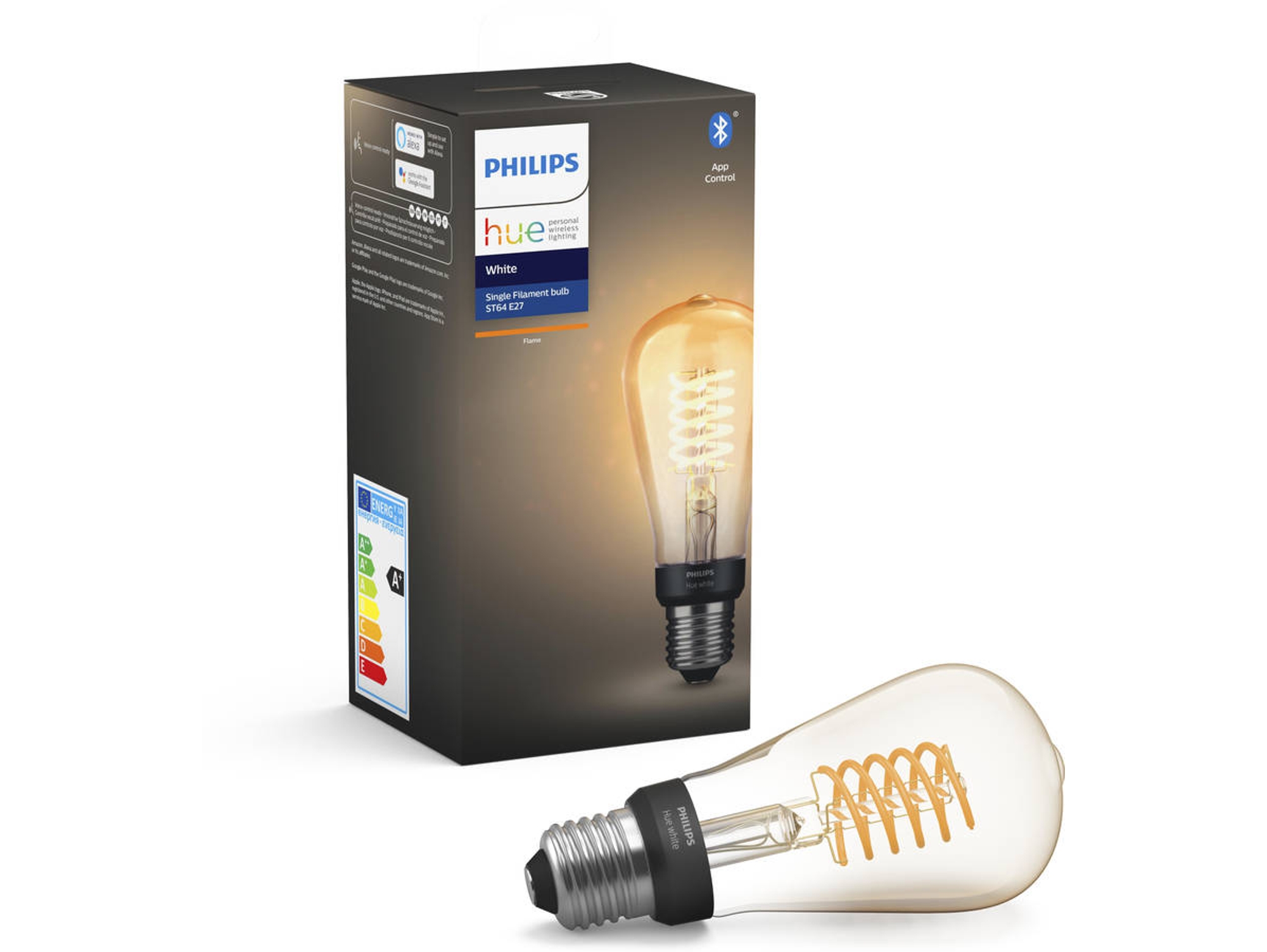 Philips Hue White bombilla led inteligente st64 e27 7w blanco individual de filamento edison screw con bluetooth flame funciona alexa asistente google apple homekit microsoft cortana alargada luz