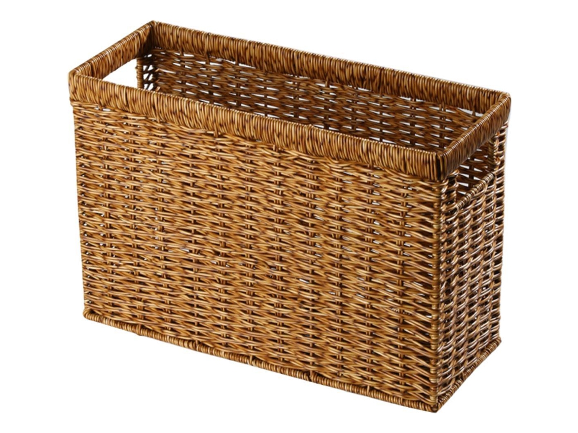 Cesta de mimbre rectangular, cesta para libros, contenedor de almacenamiento slowmoose
