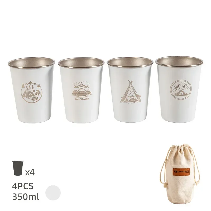 Caneca De Aço Inoxidável 304 Para Camping (350 Ml, Branca) Com Bolsa De Armazenamento.