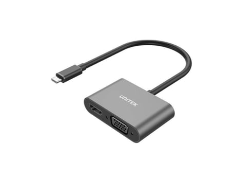 Adaptador USB-C a VGA/HDMI UNITEK V1168A (Negro - HDMI - USB-C - VGA - HDMI 1.4)