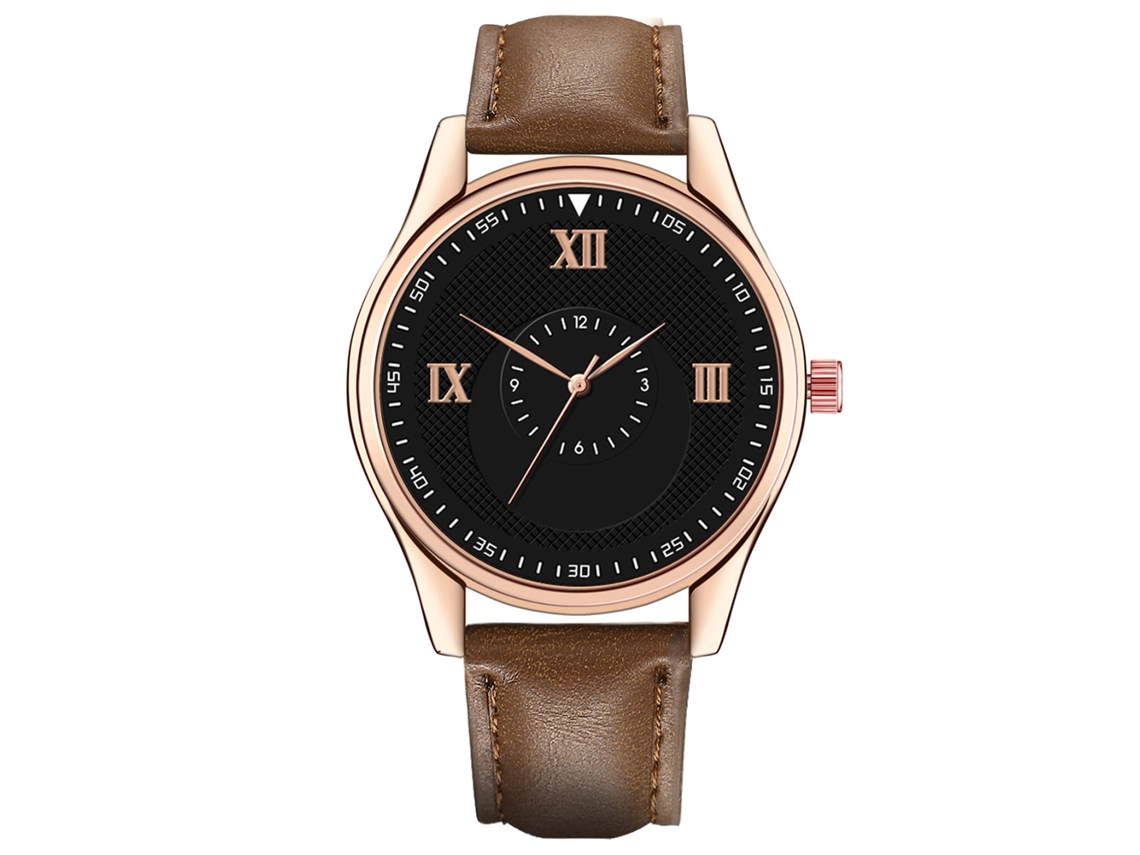 Reloj De Pulsera De Moda Para Hombre Con Correa De Pu, Esfera Redonda Y Movimiento De Cuarzo Analógico (marrón Oscuro Y Negro).
